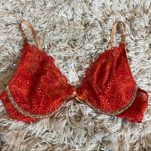 VS red orange lace leopard bra